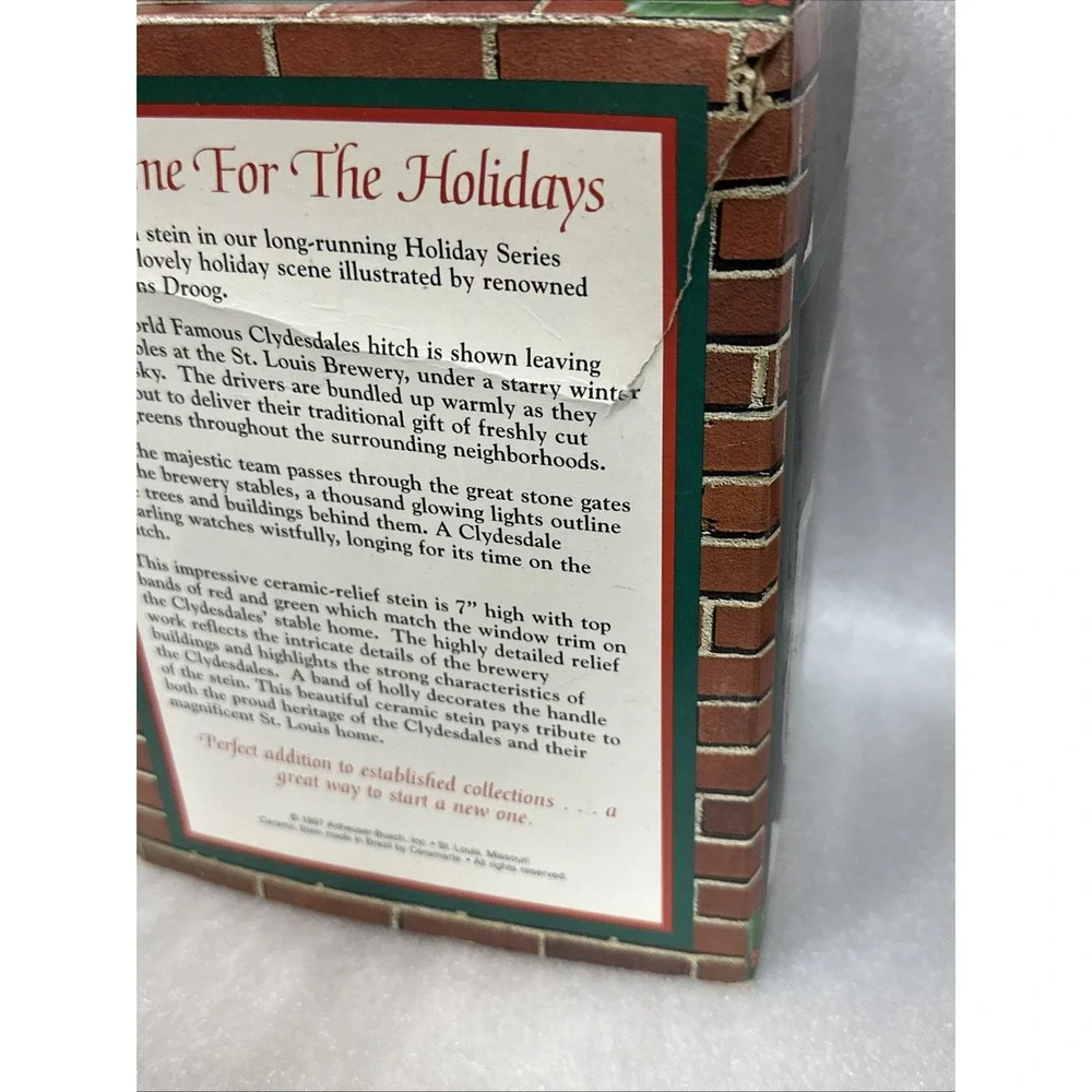 1997‎ Budweiser Holiday Stein Home For The Holidays Ceramic Collectible